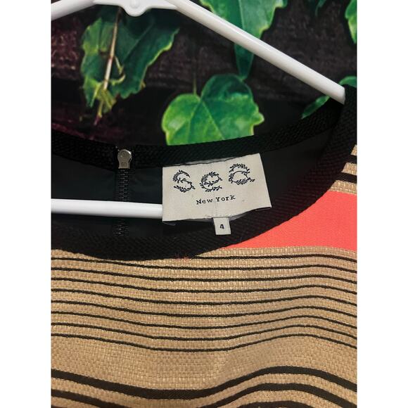 Sea New York Sleeveless Linen Cotton Blend Midi Sheath Dress Black Striped Sz 4 - Picture 2 of 4